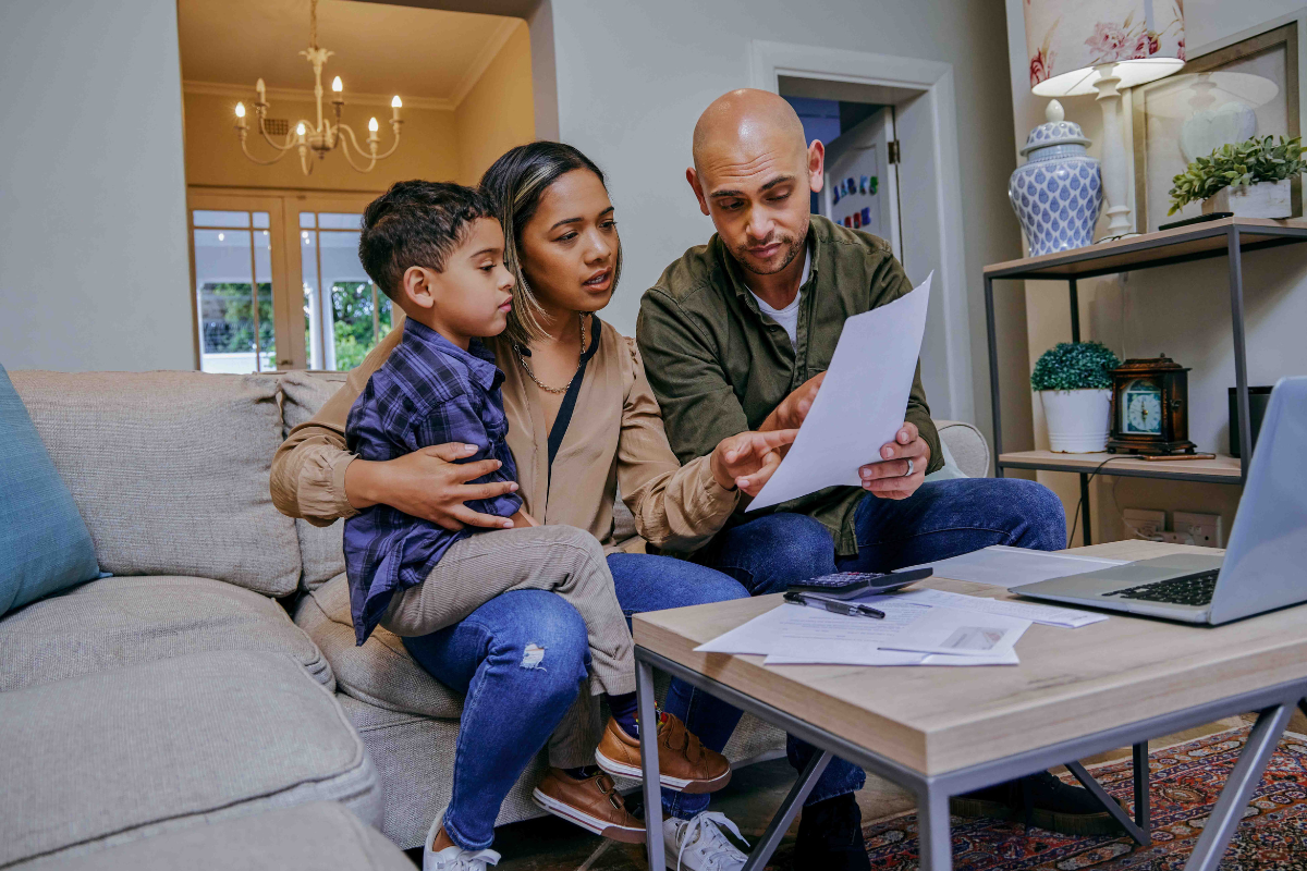 Family looking over finances