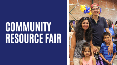 Photo of family with text: Community Resource Fair 